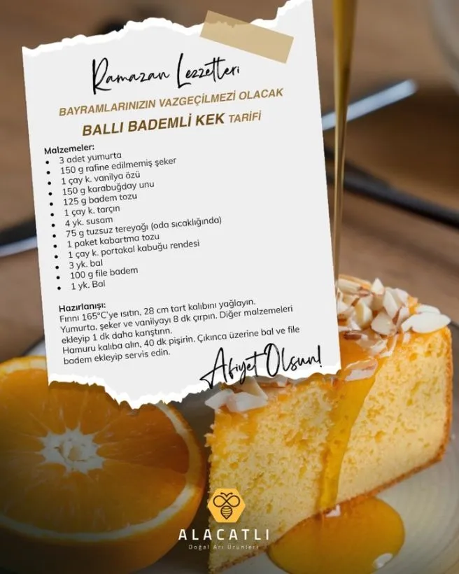 Ballı Bademli Kek — ballı tarif